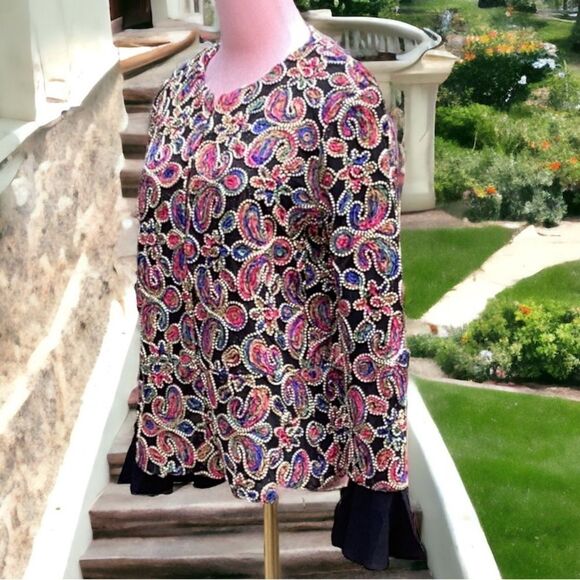 PARIS HUES NWT WOMENS MEDIUM JACKET COAT PAISLEY RIBBON DETAILING MEDIUM - Picture 5 of 11